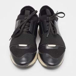مملوكة مسبقًا Balenciaga Black Leather Race Runner Sneakers Size 38
