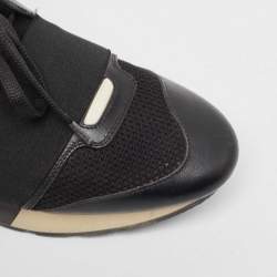 مملوكة مسبقًا Balenciaga Black Leather Race Runner Sneakers Size 38