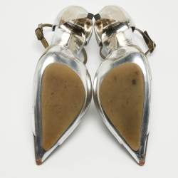 Pre Owned Balenciaga Multicolor Patent Leather Ankle Strap Pumps Size 36