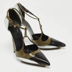 Pre Owned Balenciaga Multicolor Patent Leather Ankle Strap Pumps Size 36