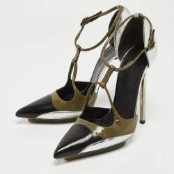 Pre Owned Balenciaga Multicolor Patent Leather Ankle Strap Pumps Size 36