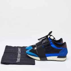 Pre Owned Balenciaga Tricolor Leather,Suede and Mesh Race Runner Sneakers Size 37