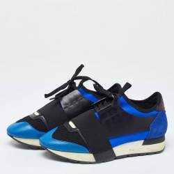 Pre Owned Balenciaga Tricolor Leather,Suede and Mesh Race Runner Sneakers Size 37