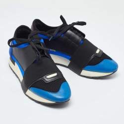 Pre Owned Balenciaga Tricolor Leather,Suede and Mesh Race Runner Sneakers Size 37