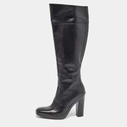 Balenciaga Black Leather Knee Length Boots Size 37