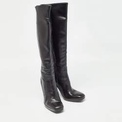 Balenciaga Black Leather Knee Length Boots Size 37