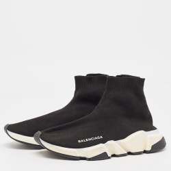 Balenciaga Black Knit Fabric Speed Trainer High Top Sneakers Size 39