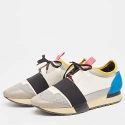 Balenciaga Multicolor Leather and Mesh Race Runner Sneakers Size 38