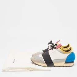 Balenciaga Multicolor Leather and Mesh Race Runner Sneakers Size 38