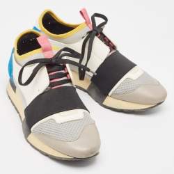 Balenciaga Multicolor Leather and Mesh Race Runner Sneakers Size 38