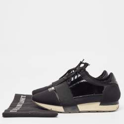 Balenciaga Black Patent Leather and Fabric Race Runner Low Top Sneakers Size 38