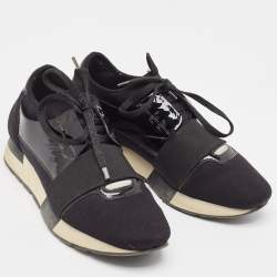 Balenciaga Black Patent Leather and Fabric Race Runner Low Top Sneakers Size 38