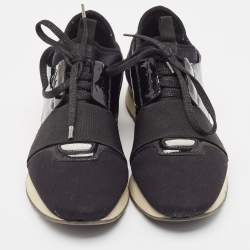 Balenciaga Black Patent Leather and Fabric Race Runner Low Top Sneakers Size 38
