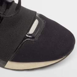 Balenciaga Black Patent Leather and Fabric Race Runner Low Top Sneakers Size 38