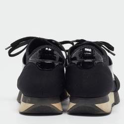 مملوكة مسبقًا Balenciaga Black Nylon and Patent Race Runner Sneakers Size 39