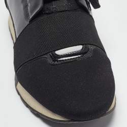 مملوكة مسبقًا Balenciaga Black Nylon and Patent Race Runner Sneakers Size 39