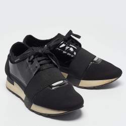 مملوكة مسبقًا Balenciaga Black Nylon and Patent Race Runner Sneakers Size 39
