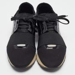 مملوكة مسبقًا Balenciaga Black Nylon and Patent Race Runner Sneakers Size 39