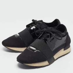 مملوكة مسبقًا Balenciaga Black Nylon and Patent Race Runner Sneakers Size 39