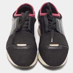 Pre Owned Balenciaga Two Tone Mesh and Leather Race Runner Sneakers Size 37