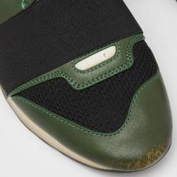 Pre Owned Balenciaga Green/Black Leather and Mesh Race Runner Sneakers Size 38