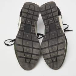 Pre Owned Balenciaga Green/Black Leather and Mesh Race Runner Sneakers Size 38