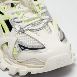 مملوكة مسبقًا Balenciaga White/Neon Green Rubber and Mesh Track 2 Sneakers Size 36