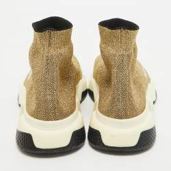 Pre Owned Balenciaga Gold Lurex Fabric Speed Trainer Low Top Sneakers Size 37