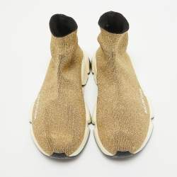 Pre Owned Balenciaga Gold Lurex Fabric Speed Trainer Low Top Sneakers Size 37