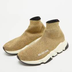 Pre Owned Balenciaga Gold Lurex Fabric Speed Trainer Low Top Sneakers Size 37