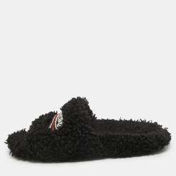 Balenciaga Black Shearing Fur Flat Slides Size 36