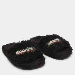 Balenciaga Black Shearing Fur Flat Slides Size 36