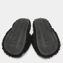 Balenciaga Black Shearing Fur Flat Slides Size 36