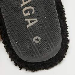 Balenciaga Black Shearing Fur Flat Slides Size 36