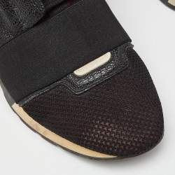 Pre Owned Balenciaga Black Mesh and Textured Leather Race Runner Sneakers Size 37
