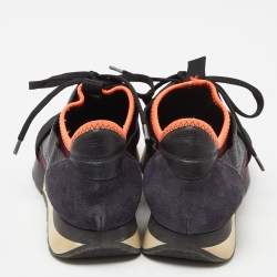 Pre Owned Balenciaga Black Mesh and Textured Leather Race Runner Sneakers Size 37