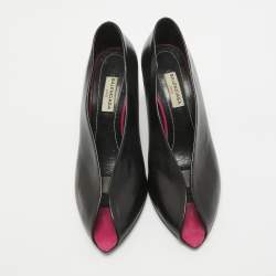 Balenciaga Black Leather V Neck Peep Toe Pumps Size 36.5