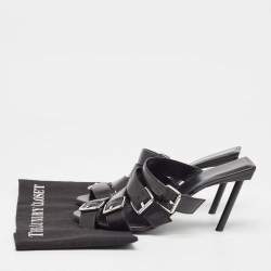 Pre Owned Balenciaga Black Leather Buckle Strappy Slide Sandals Size 39