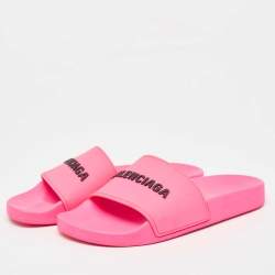 Balenciaga Pink Rubber Pool Flat Slides Size 37