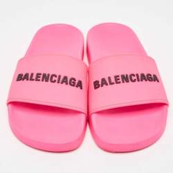 Balenciaga Pink Rubber Pool Flat Slides Size 37
