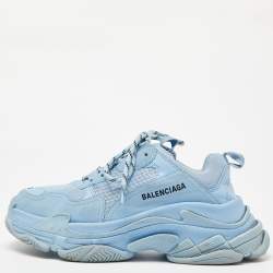 Balenciaga Blue Mesh and Faux Leather Triple S Low Top Sneakers Size 40