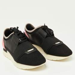 Balenciaga Black/Pink Patent and Mesh Race Runner Sneakers Size 39