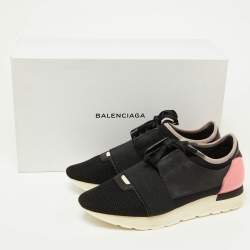Balenciaga Black/Pink Patent and Mesh Race Runner Sneakers Size 39