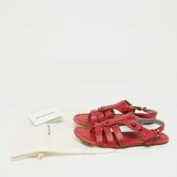 Balenciaga Red Leather Arena T-Strap Flat Sandals Size 39