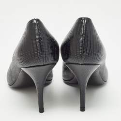 Pre Owned Balenciaga Black Lizard Embossed Leather Knife BB Pumps Size 37
