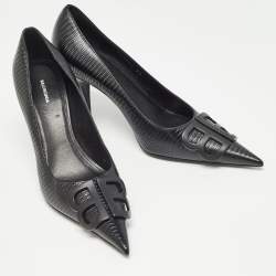 Pre Owned Balenciaga Black Lizard Embossed Leather Knife BB Pumps Size 37
