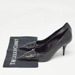 Pre Owned Balenciaga Black Lizard Embossed Leather Knife BB Pumps Size 37