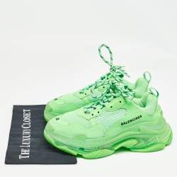 Balenciaga Neon Green Mesh and Leather Triple S Sneakers Size 38