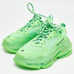 Balenciaga Neon Green Mesh and Leather Triple S Sneakers Size 38