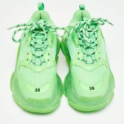 Balenciaga Neon Green Mesh and Leather Triple S Sneakers Size 38